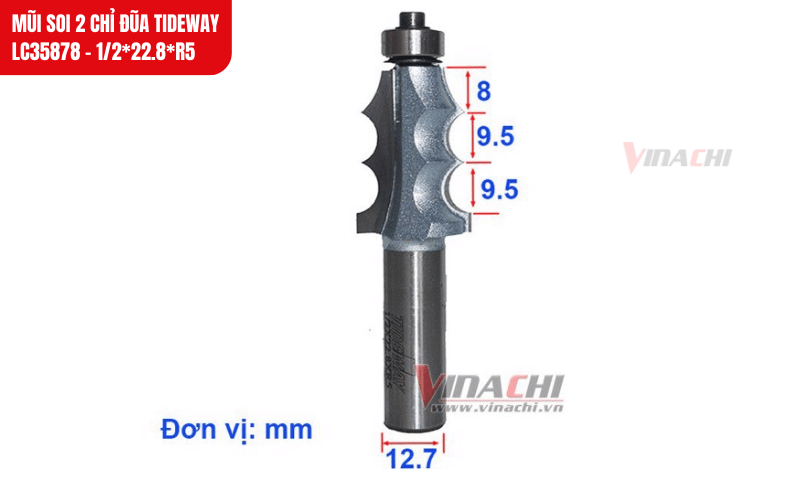 Kích thước chi tiết của mũi soi 2 chỉ đũa Tideway LC35878 - 1/2*22.8*R5