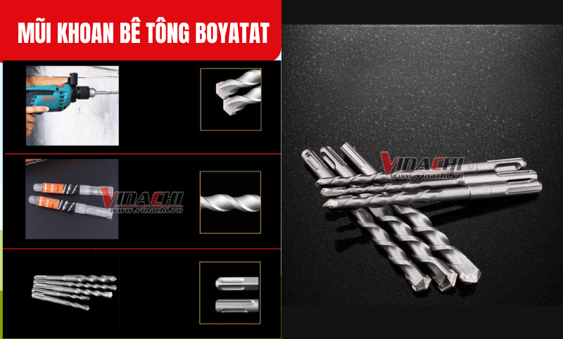 Mũi khoan bê tông Boyatat có lắp được vào máy khoan pin chỉ cần sử dụng thêm một đầu chuyển đổi từ SDS-Plus