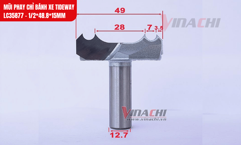 Kích thước chi tiết của mũi phay chỉ bánh xe Tideway LC35877 1/2*48.8*15mm