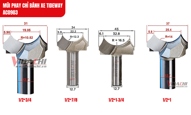 Mũi phay AC0903 với đa dạng kích thước, đáp ứng linh hoạt nhu cầu gia công