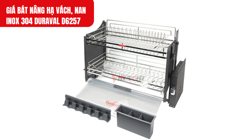 Giá bát nâng hạ vách, nan inox 304 Duraval D6257 đầy đủ phụ kiện đi kèm