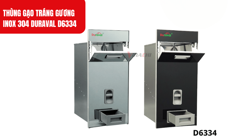 Thùng gạo tráng gương inox 304 Duraval D6334 với thiết kế hiện đại, giúp tối ưu hóa không gian bếp của bạn