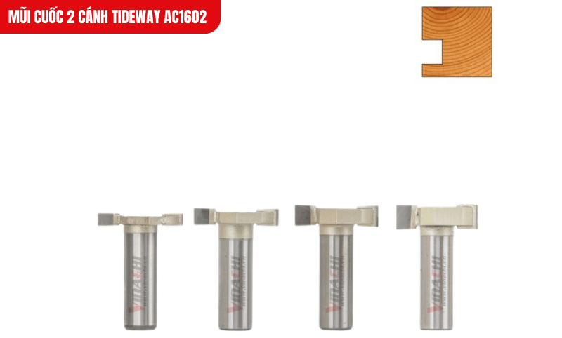 Mũi cuốc Tideway AC1602 với lưỡi hợp kim Đài Loan sắc bén, tạo rãnh gỗ chính xác, mượt mà