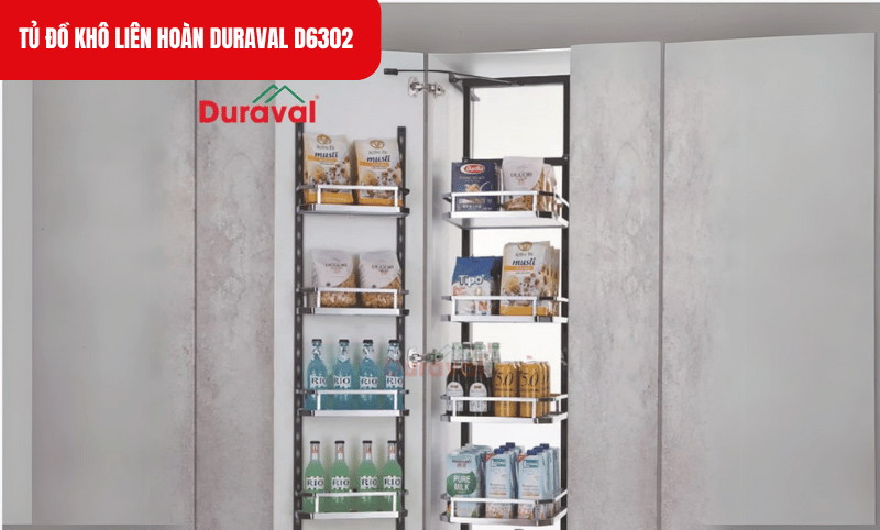 Tủ đồ khô liên hoàn Duraval D6302 thiết kế hiện đại với khung thép mạ crom sáng bóng