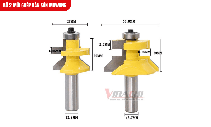 Bộ 2 mũi ghép ván sàn Muwang thân thép chịu lực kết hợp vòng bi VB34818, mang lại hiệu suất gia công ổn định