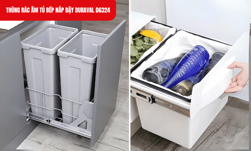 Thiết kế 2 ngăn riêng biệt, giúp phân loại rác hiệu quả và ngăn mùi hôi, giữ cho bếp luôn sạch sẽ