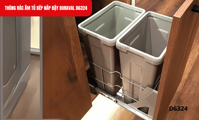 Thùng rác âm tủ Duraval D6324 với thiết kế tinh tế, dễ dàng lắp đặt trong tủ bếp dưới