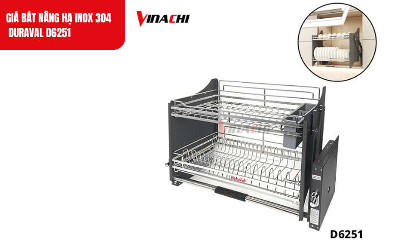 Giá bát Duraval D6251 được làm từ inox 304 cao cấp, đảm bảo độ bền và an toàn cho sức khỏe người sử dụng