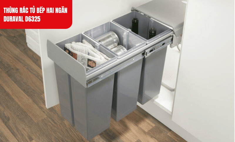 Thùng rác tủ bếp Duraval 2 ngăn thiết kế thông minh giúp phân loại rác một cách hiệu quả