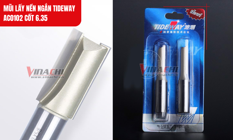 Mũi lấy nền ngắn cốt 6.35, chuyên dùng phay rãnh, tạo mộng cho vật liệu gỗ và ván ép