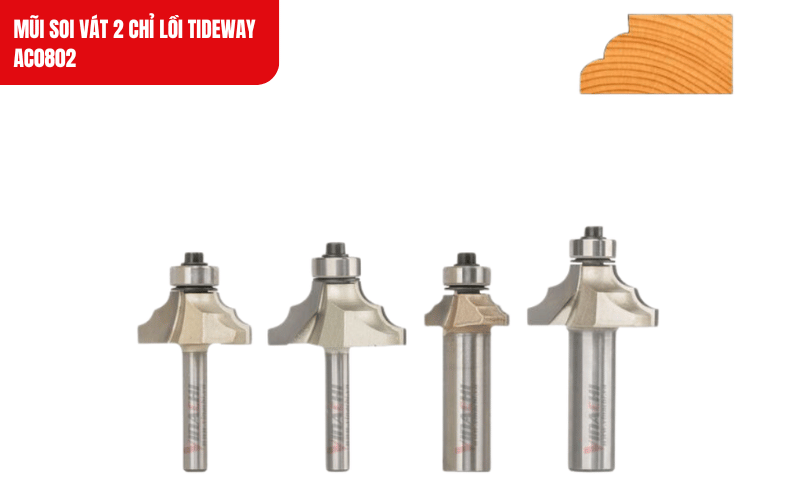 Mũi soi vát 2 chỉ lồi Tideway AC0802 với lưỡi hợp kim Đài Loan cao cấp, tạo đường vát sắc nét trên mọi loại gỗ cứng