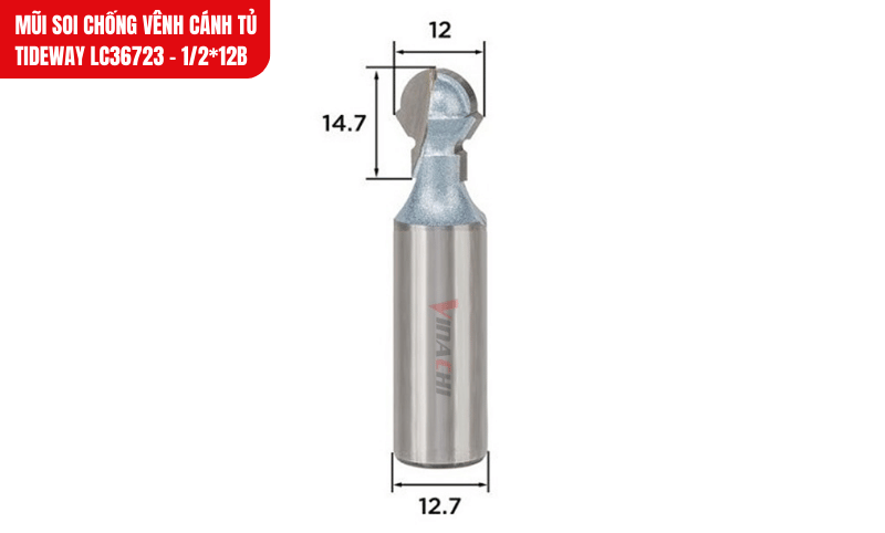 Mũi soi chống vênh cánh tủ Tideway LC36723 đường kính 12mm, lưỡi cắt 14.7mm, cho đường soi chuẩn xác, sắc gọn
