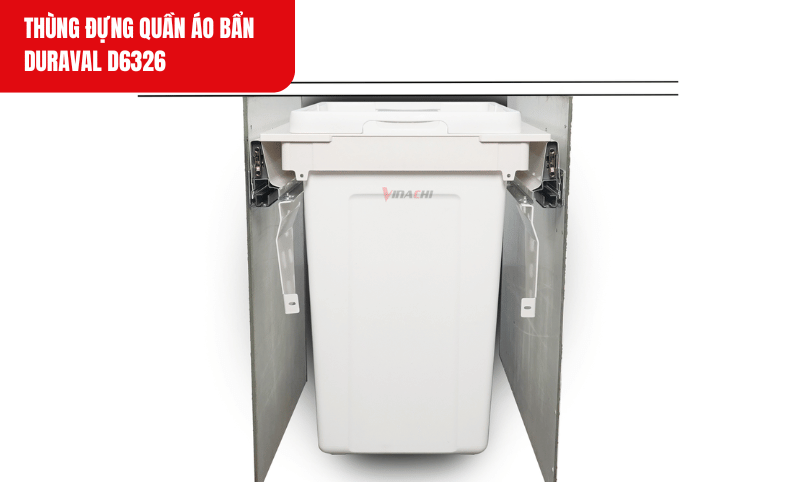 Thùng được lắp đặt dưới tủ, gần máy giặt giúp tối ưu hóa không gian và tạo sự gọn gàng cho ngôi nhà