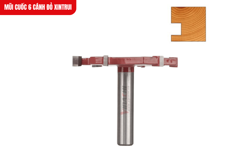 Mũi cuốc 6 cánh đỏ XinTrui sắc bén, chuyên dùng để tạo rãnh hoặc đánh nhẵn trên bề mặt gỗ