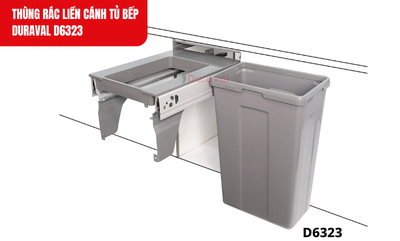 Hệ thống ray trượt giảm chấn cho phép mở và đóng thùng rác một cách êm ái và dễ dàng