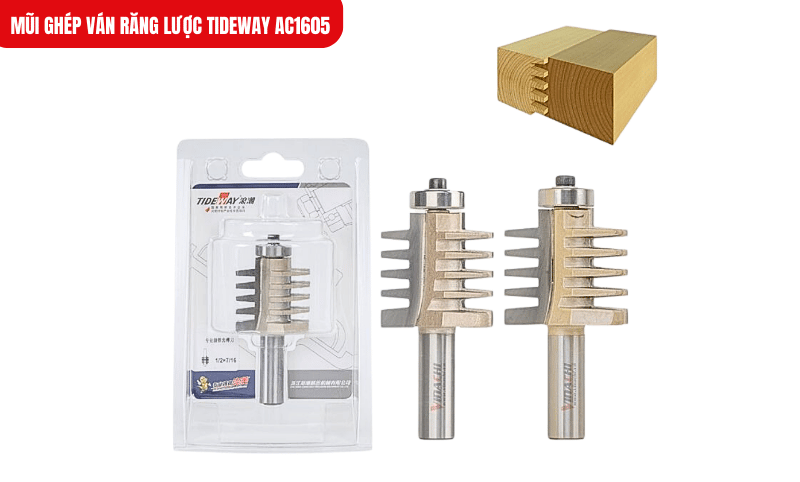 Mũi ghép ván răng lược Tideway AC1605 chuyên dùng tạo mối nối mộng răng cho các tấm gỗ dày từ 12–20mm