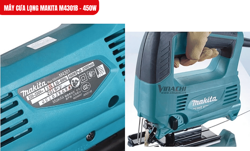 Máy cưa lọng Makita M4301B: Cắt gỗ 65mm, thép 6mm, chuẩn xác