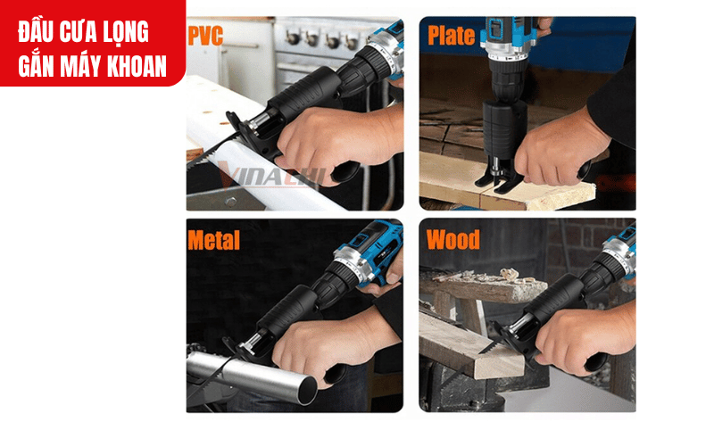 Đầu cưa lọng gắn máy khoan cắt nhiều loại vật liệu như gỗ, kim loại mềm, nhựa PVC