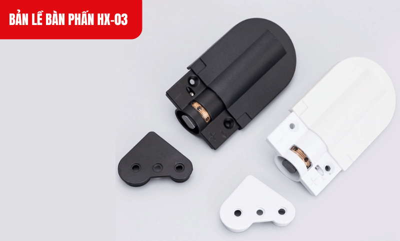 Bản lề bàn phấn HX-03 có hai lựa chọn màu sắc đen và trắng, phù hợp với nhiều kiểu nội thất khác nhau