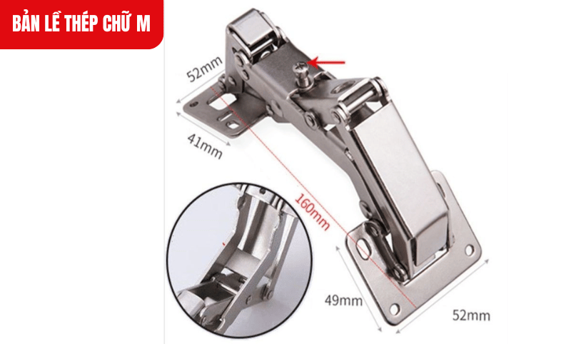 Hình ảnh thực tế kích thước chi tiết của Bản lề thép chữ M
