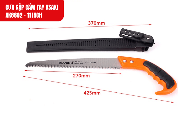 Kích thước chi tiết của sản phẩm Cưa gập cầm tay Asaki AK8802 - 11 inch