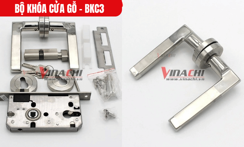 Bộ khóa cửa gỗ - BKC3 được chế tạo từ inox chất lượng cao, chống hoen gỉ, không bị ăn mòn