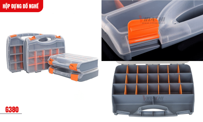 Nắp trong suốt G380 giúp quan sát 23 ngăn dễ dàng, tiết kiệm thời gian tìm kiếm dụng cụ