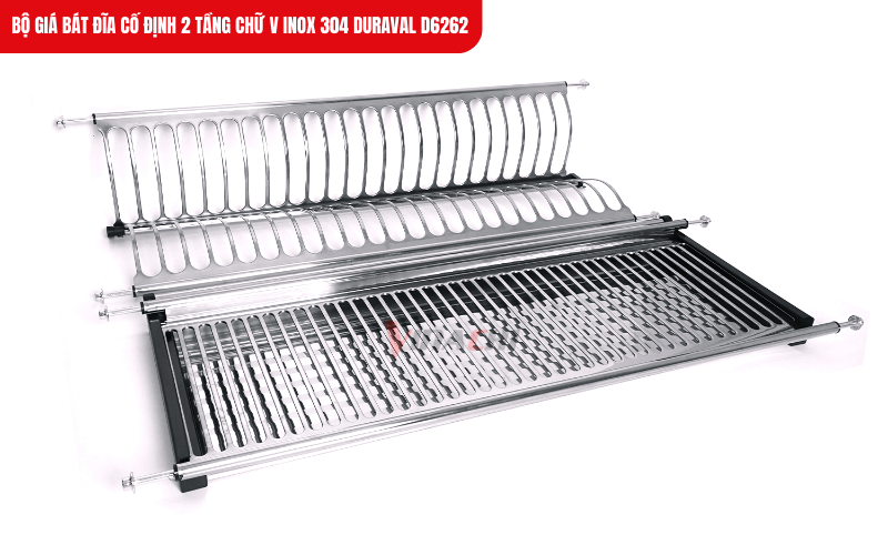 Giá bát thiết kế 2 tầng phân chia bát và đĩa riêng biệt, giúp sắp xếp khoa học và tiện dụng