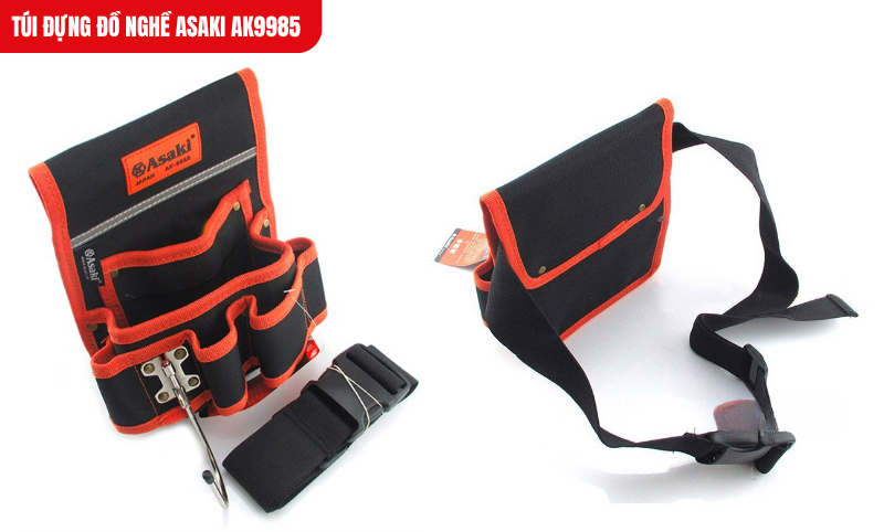 Túi đựng đồ nghề Asaki AK9985 với 7 ngăn tiện lợi, chất liệu chống thấm nước, thiết kế móc kim loại và dây đai điều chỉnh