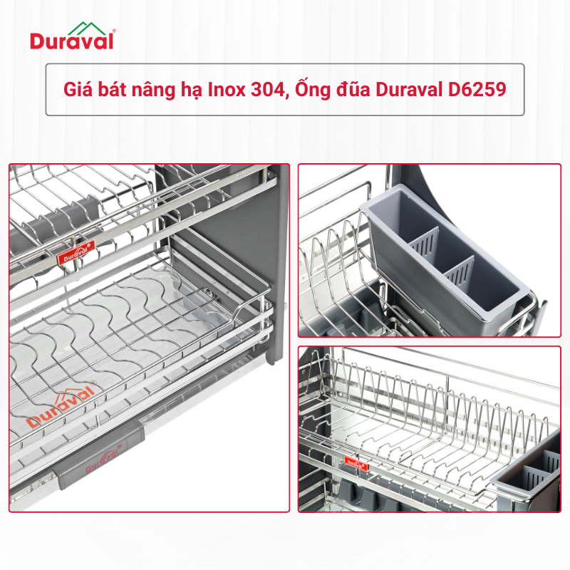 Giá bát nâng hạ inox 304, Ống đũa Duraval D6259