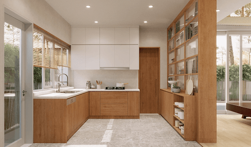 Phòng bếp được thiết kế một khu vực riêng nhưng vẫn đảm bảo sự thông thoáng và hài hòa