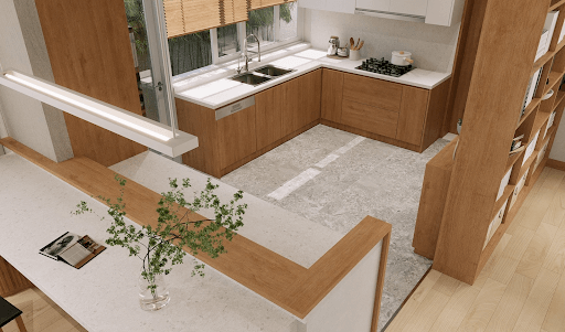 Cây xanh tạo điểm nhấn cho căn bếp