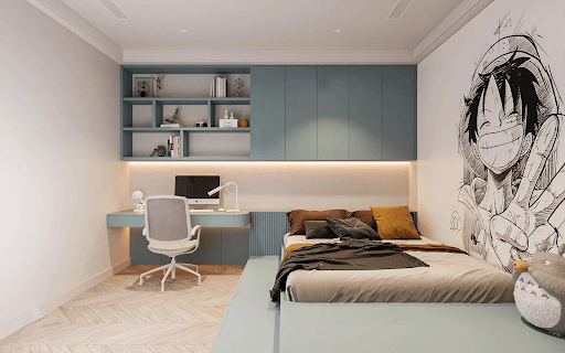 Mẫu 17: Bố trí phòng ngủ 20m2 tiện nghi cho bé yêu