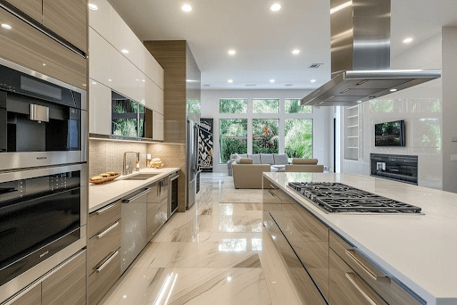 Nhà bếp đẹp liền phòng khách