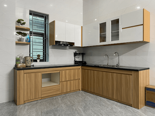 Phân chia khu vực bếp chữ L rõ ràng