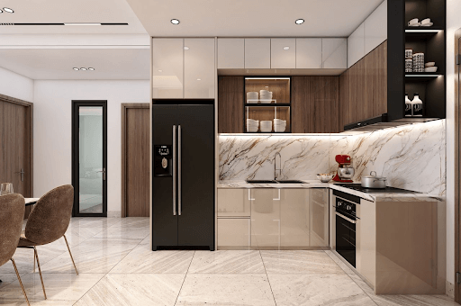 Phối màu thông minh giúp phân tách không gian bếp và những không gian khác hợp lý
