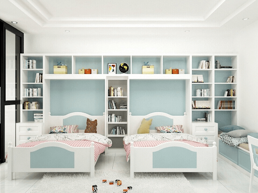 Phòng ngủ đôi cho bé trai và bé gái phong cách Pastel