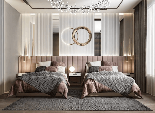 Phòng ngủ với kệ sách lớn