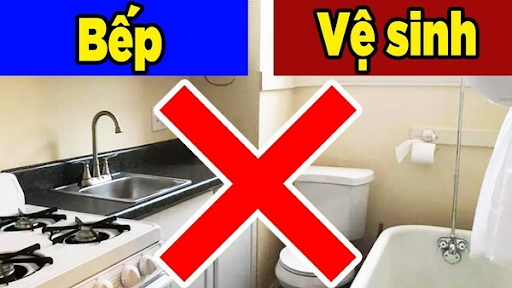 Tránh đặt bếp đối diện cửa chính hoặc cửa phòng vệ sinh