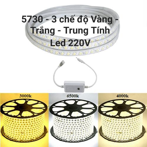 Led 220V 5730 đổi 3 màu Trắng - Vàng - Trung tính (phủ keo trong) - 100 mét