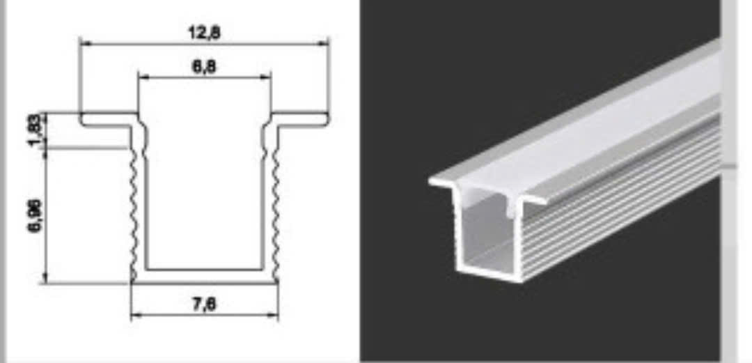 Nhôm led âm/ U có tai 789 (6.8*12.8*6.96mm) Cây dài: 2 mét, 3 mét