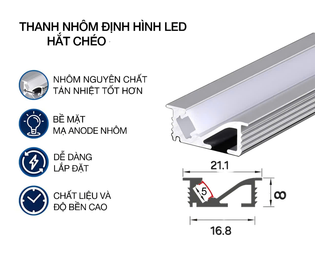 Nhôm led hắt chéo