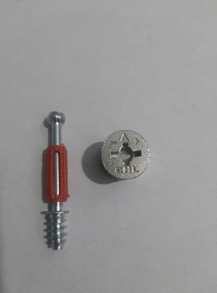 Ốc cam D15 CHL + trụ sắt bọc nhựa đỏ 2TP (Bịch 100 bộ)