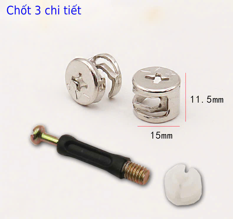 Ốc cam đúc D15 + trụ nhựa đen 3TP (Bịch 100 con)