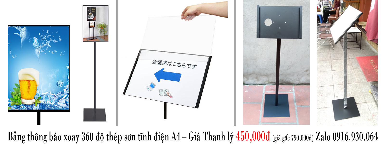 Bảng thông báo thép sơn tĩnh điện đen size A4 xoay 360 độ