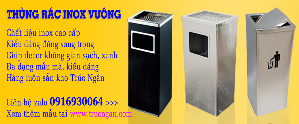 Thùng rác inox vuông kiểu dáng hiện đại, khuyến mại khủng