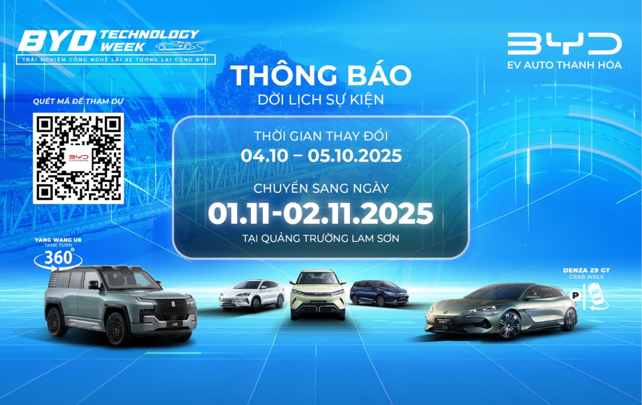 Thông báo dời lịch sự kiện BYD Technology Week – Thanh Hoá