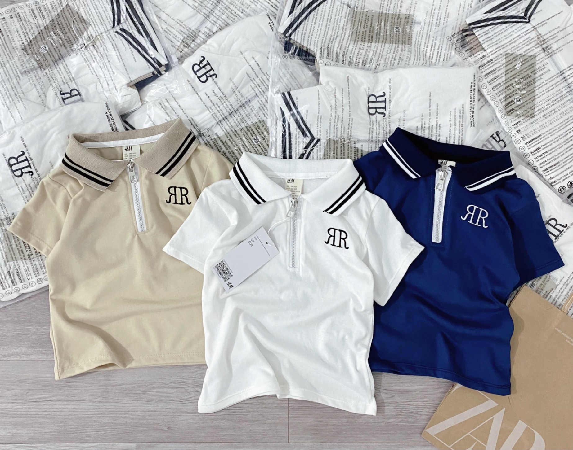 SET 3 ÁO POLO CỔ TRỤ THÊU CHỮ R BT