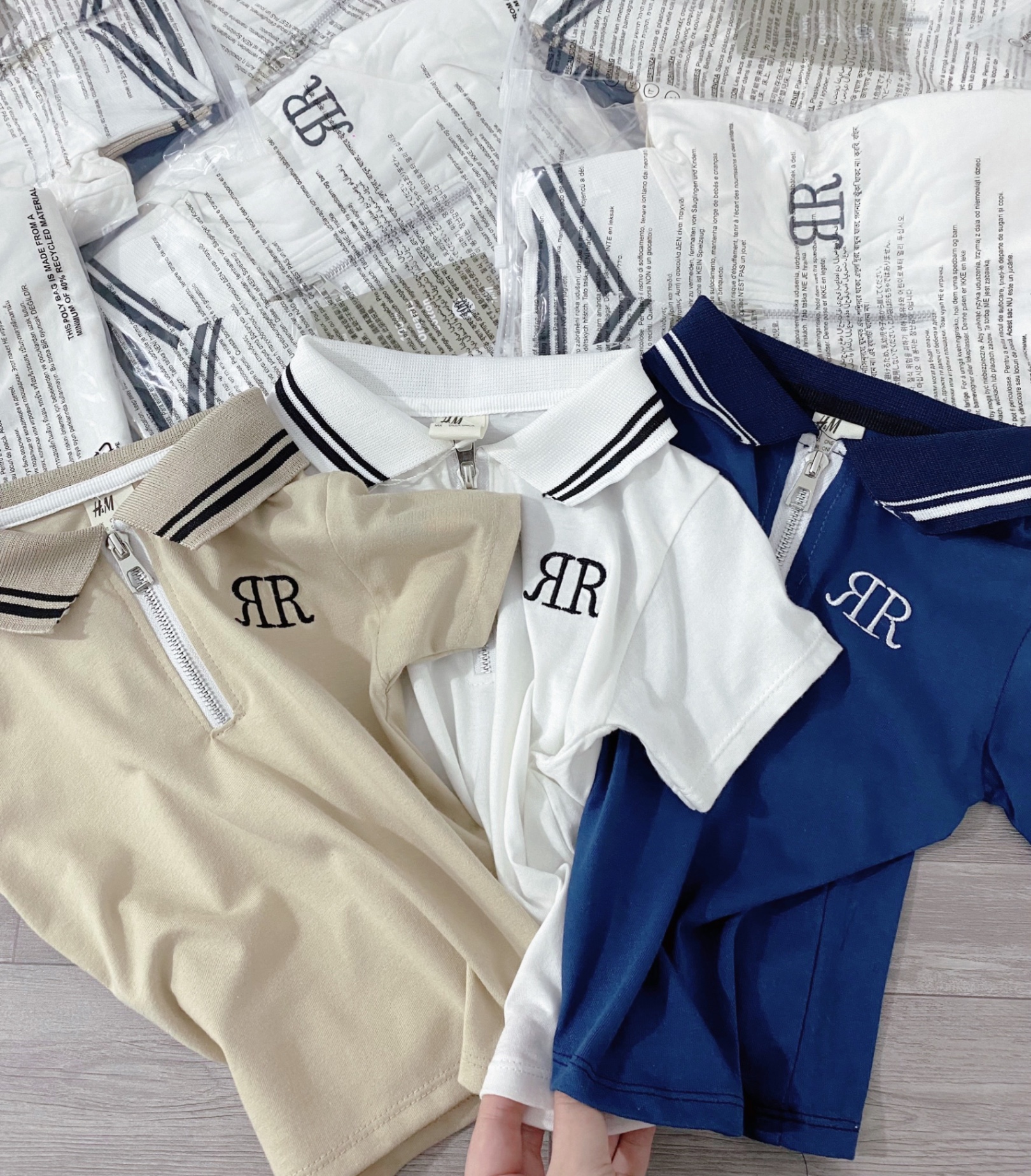 SET 3 ÁO POLO CỔ TRỤ THÊU CHỮ R BT