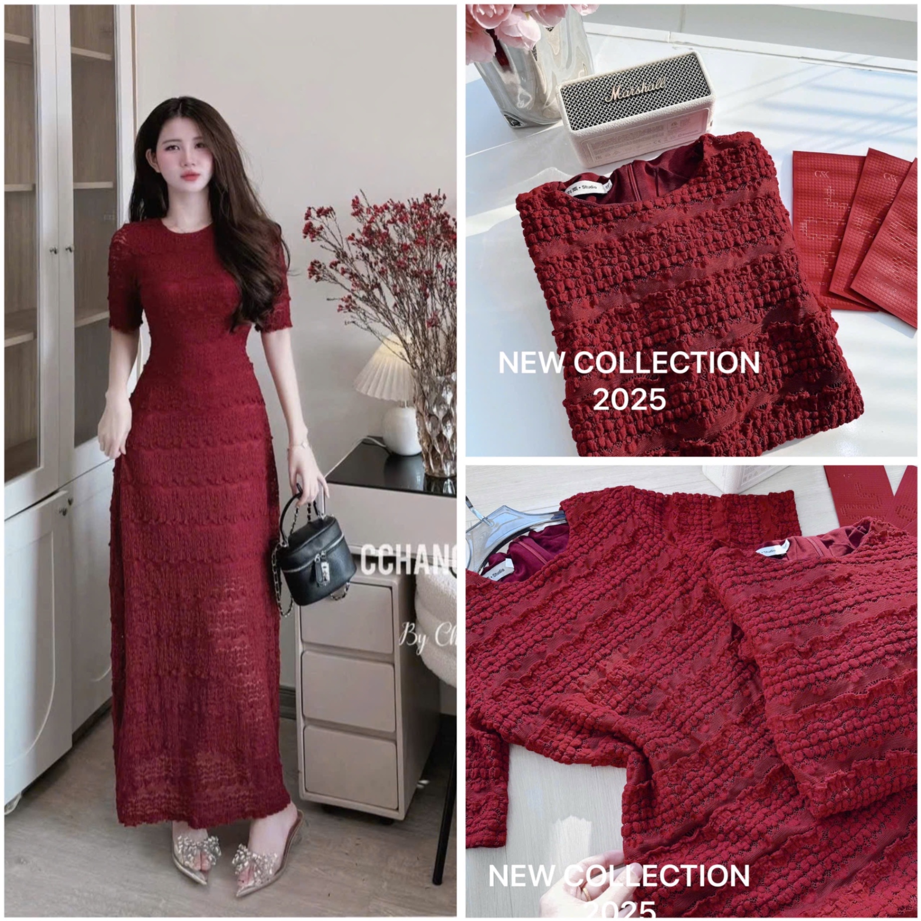 VÁY REN ĐỎ DÁNG DÀI 2 LỚP
